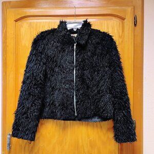 Vintage Picasso Style black faux sherpa fur jacket Size S to M